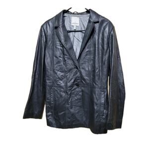 Anne Klein Black Leather Blazer Jacket Women Size Medium